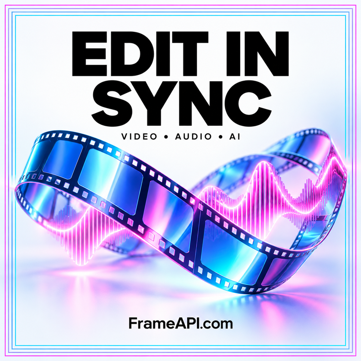 Edit in Sync cover combining a blue filmstrip and a glowing pink audio waveform.
