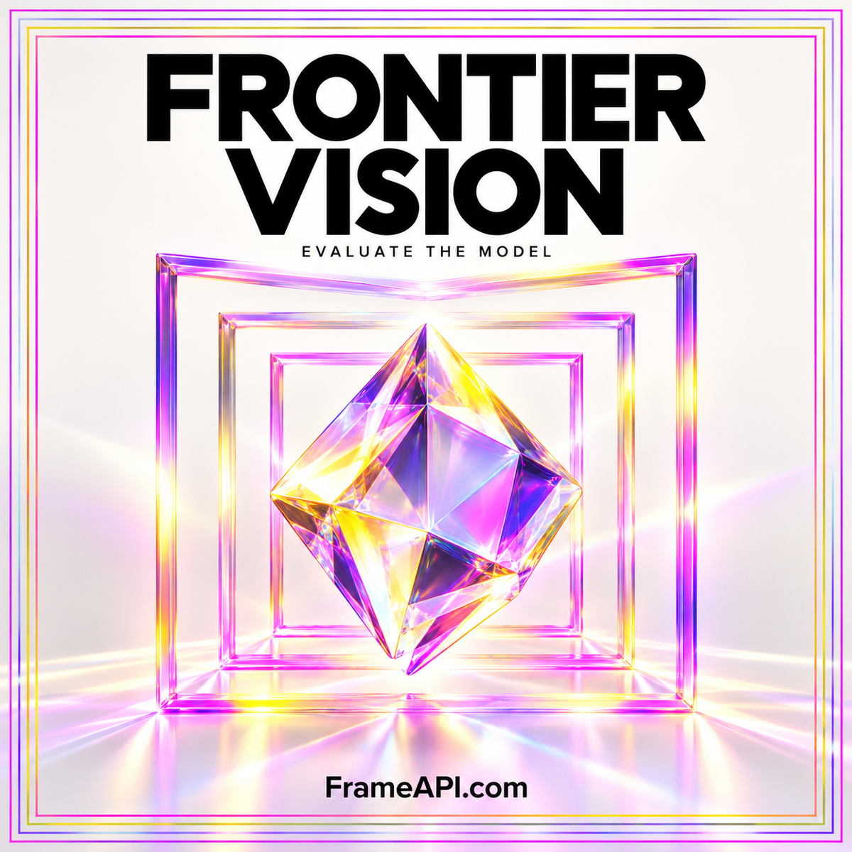 Frontier Vision cover with an iridescent crystal inside layered neon rectangular frames.