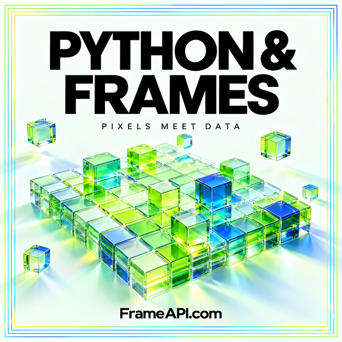 Python and Frames cover with neon glass cubes arranged in a structured data grid.